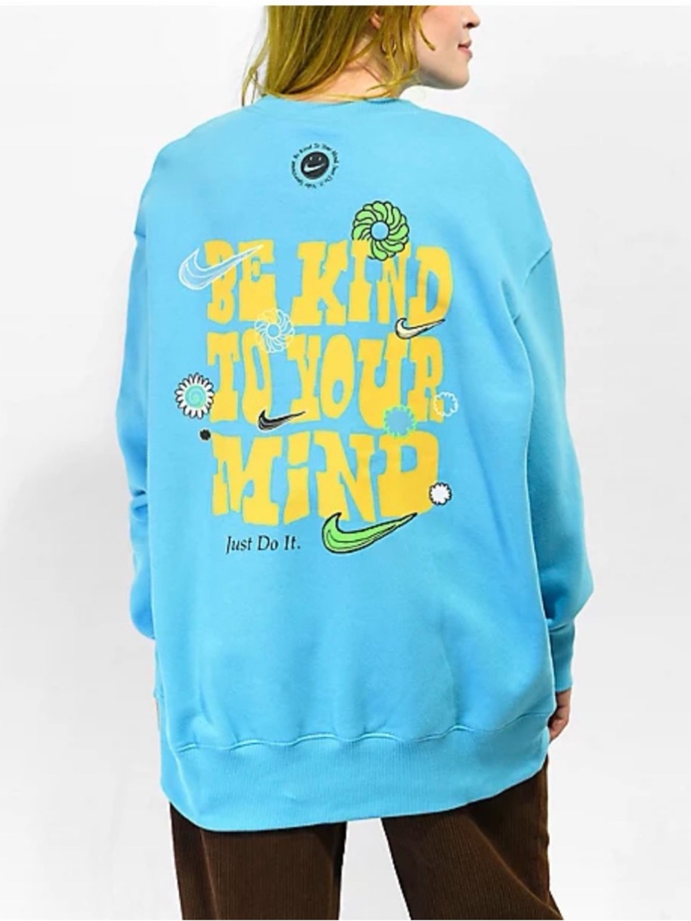 Nike “Be Kind” Phoenix Fleece Oversized Crewneck Sweatshirt Baltic Blue Women’s